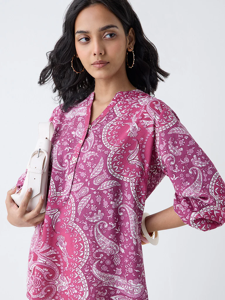 Utsa Magenta Paisley Printed Tunic - Image 3