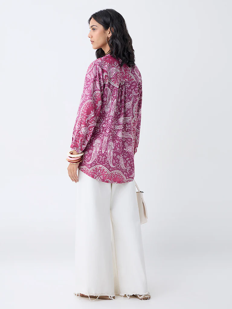 Utsa Magenta Paisley Printed Tunic - Image 4