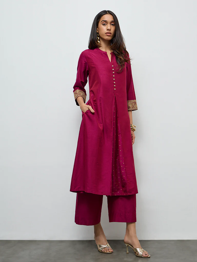 Utsa Maroon Badla Printed A-Line Kurta - Image 2