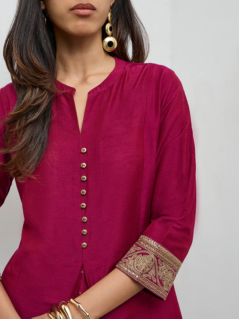 Utsa Maroon Badla Printed A-Line Kurta - Image 3