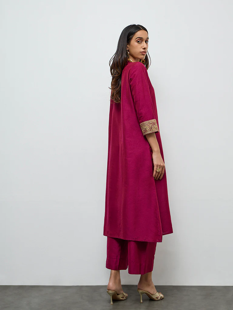 Utsa Maroon Badla Printed A-Line Kurta - Image 4
