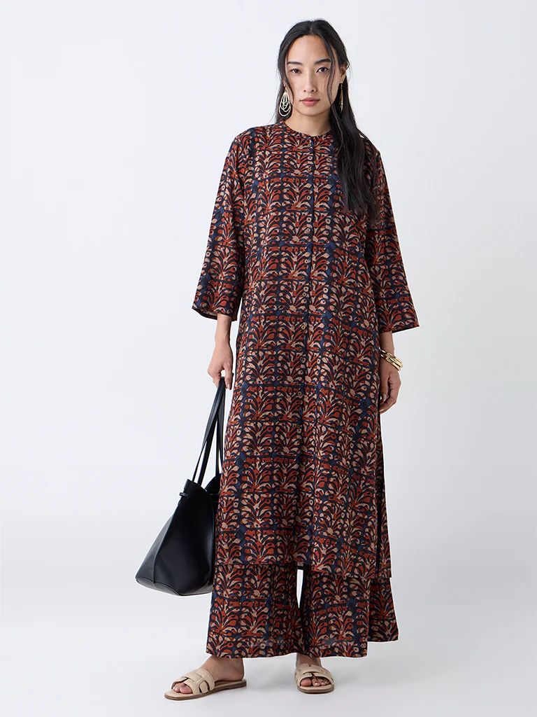 Utsa Maroon Block Print A-Line Kurta