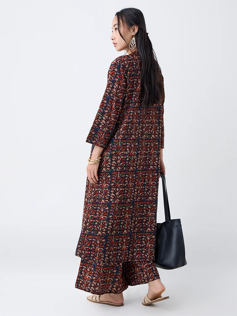 Utsa Maroon Block Print A-Line Kurta - Image 4