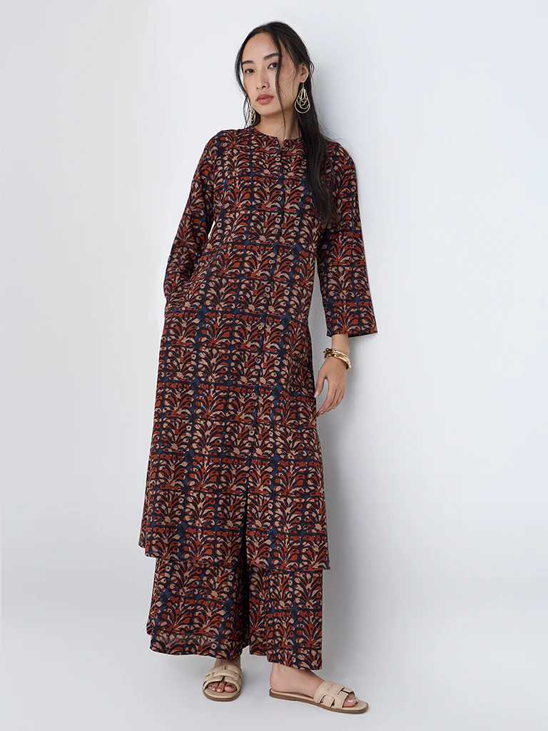 Utsa Maroon Block Print Palazzos - Image 2