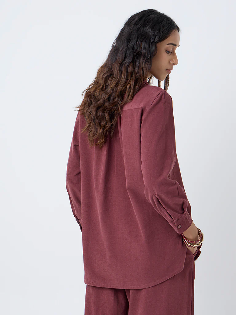 Utsa Maroon Corduroy Cotton Shirt - Image 4