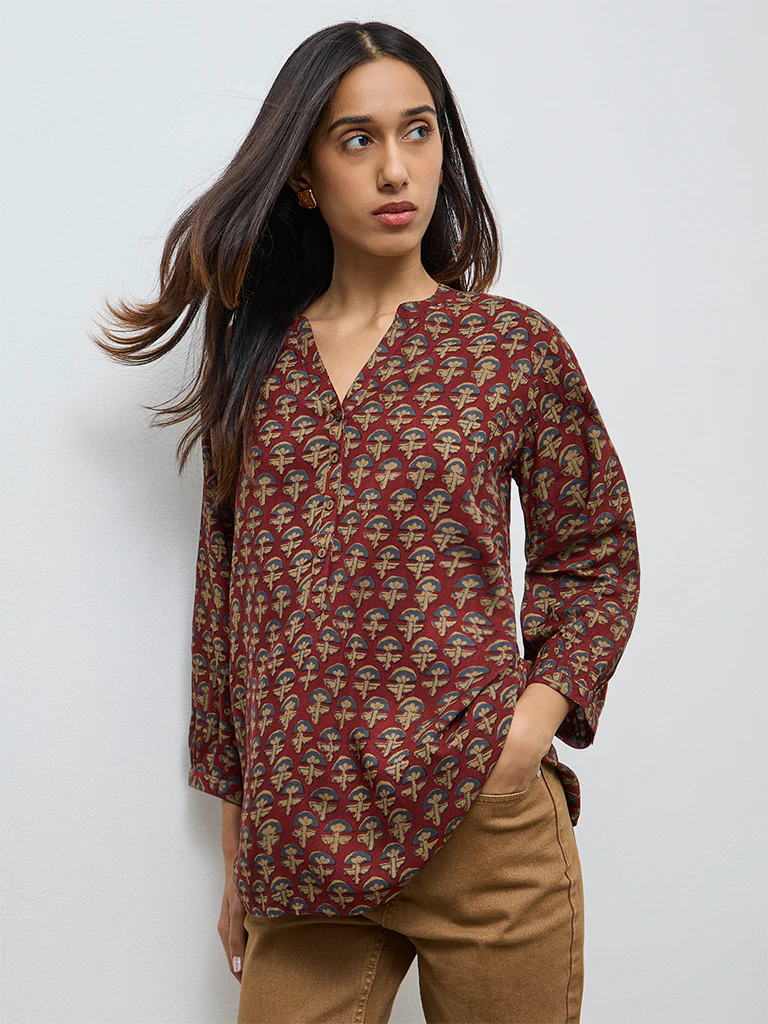 Utsa Maroon Floral Design Tunic