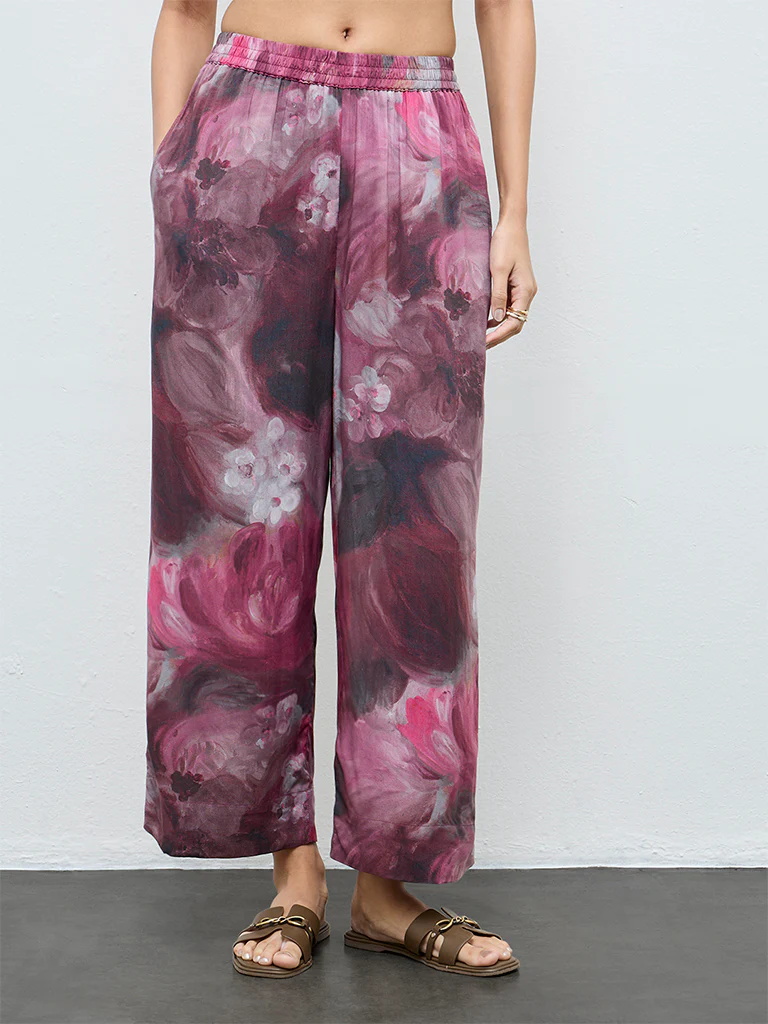 Utsa Mauve Floral Printed Palazzos