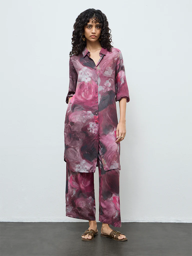 Utsa Mauve Floral Printed Palazzos - Image 2