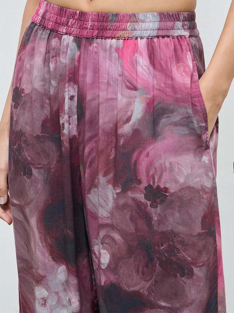 Utsa Mauve Floral Printed Palazzos - Image 3