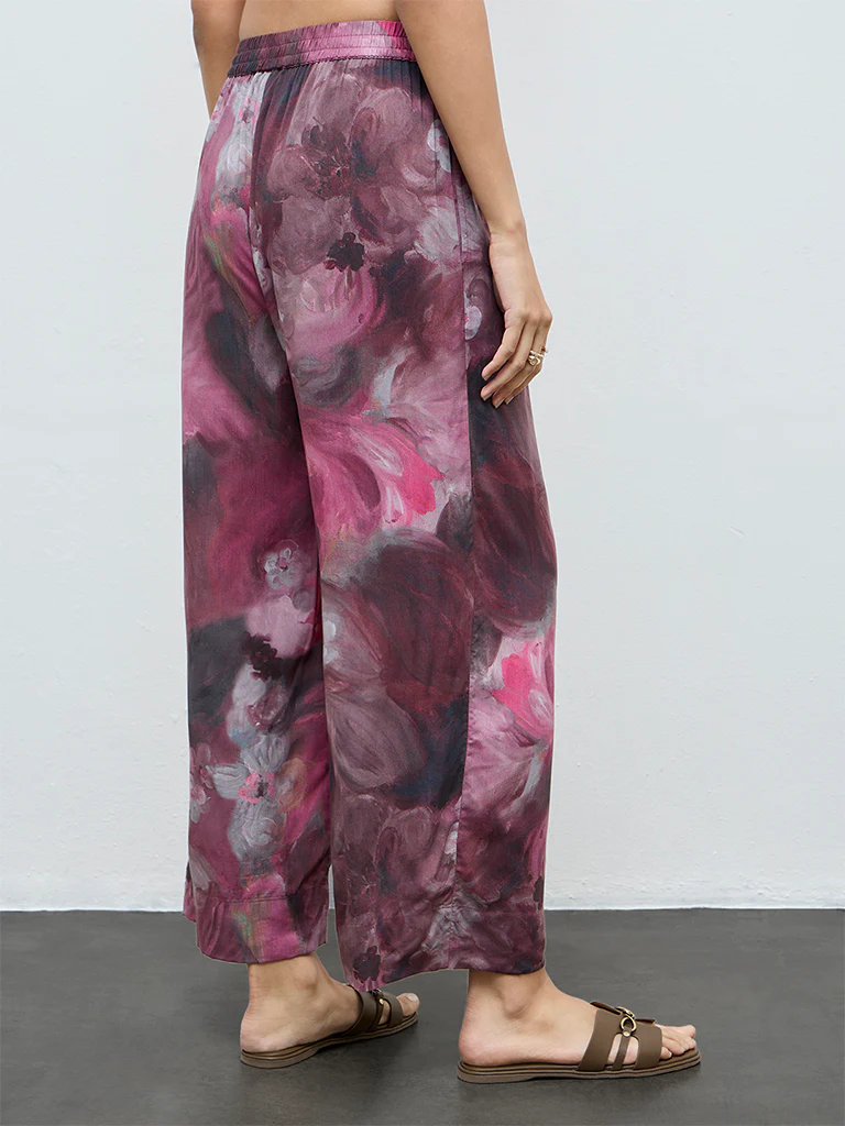 Utsa Mauve Floral Printed Palazzos - Image 4