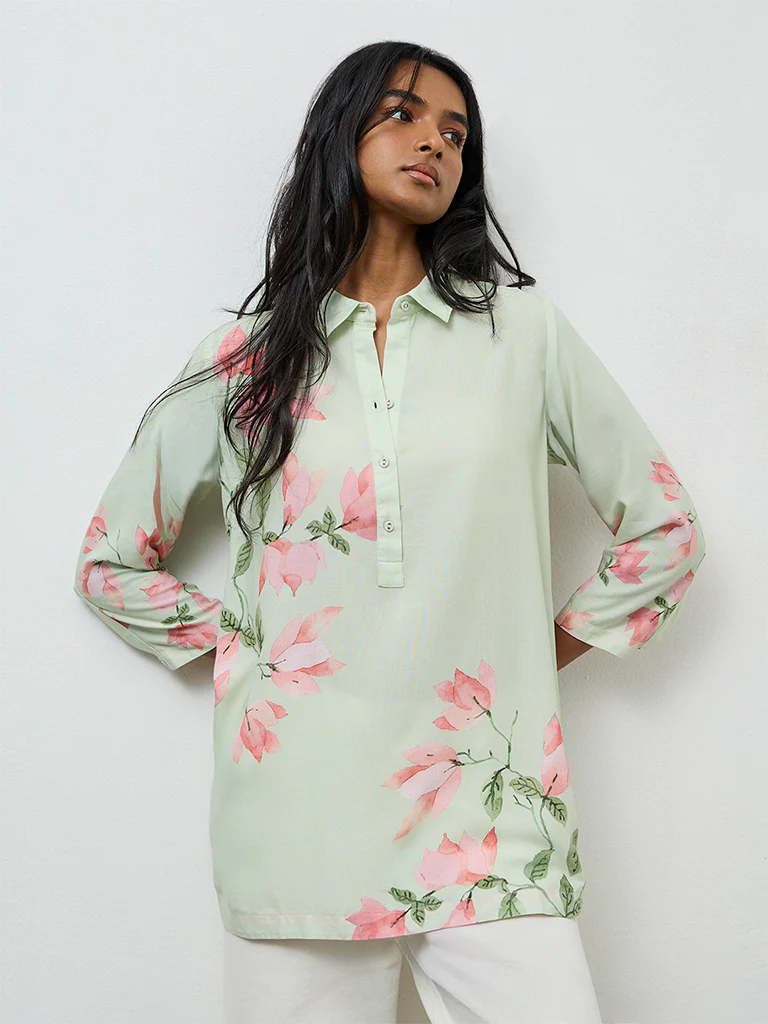 Utsa Mint Floral Pattern Tunic - Image 2