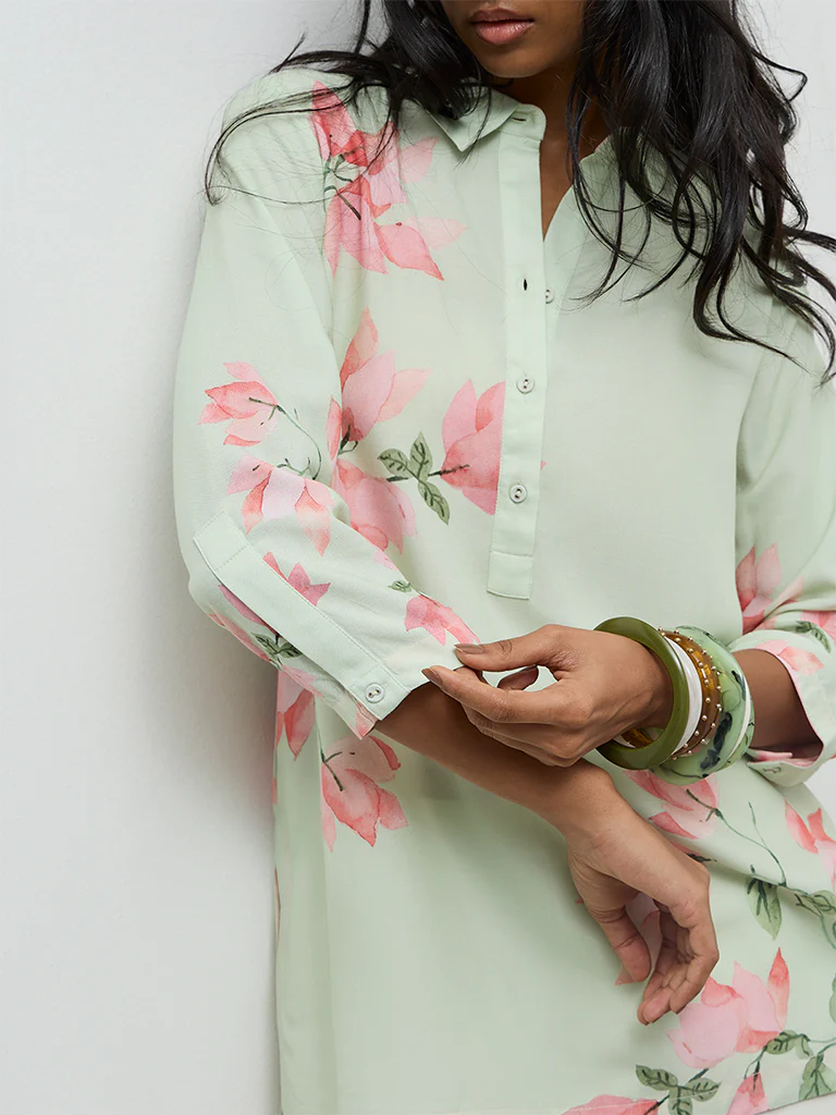 Utsa Mint Floral Pattern Tunic - Image 3