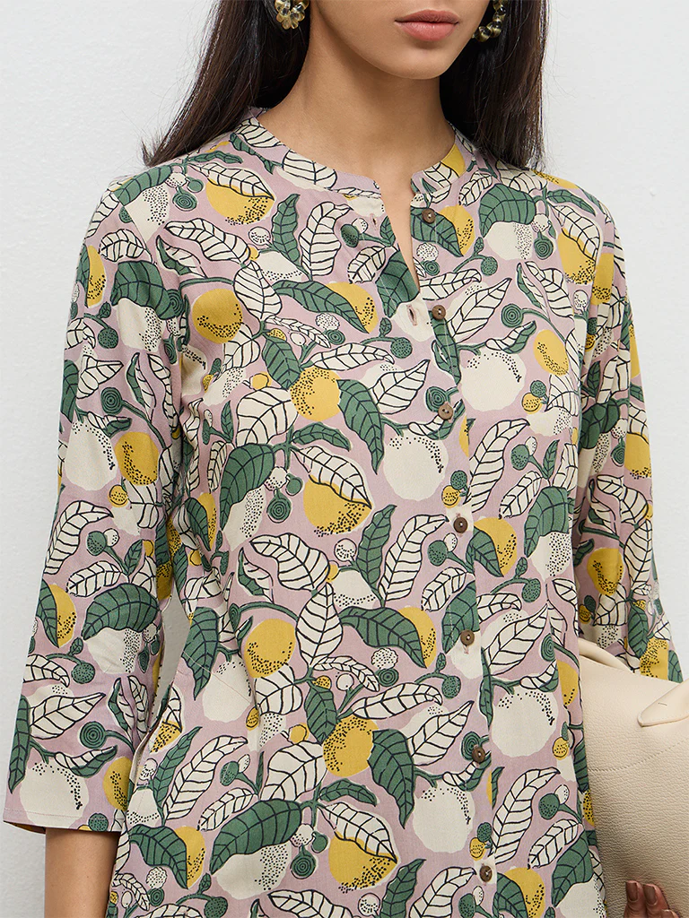 Utsa Multicolor Botanical Pattern A-Line Kurta - Image 3