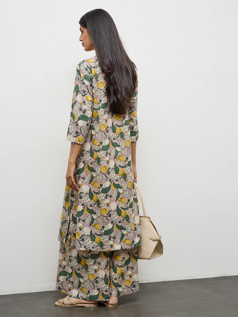 Utsa Multicolor Botanical Pattern A-Line Kurta - Image 4