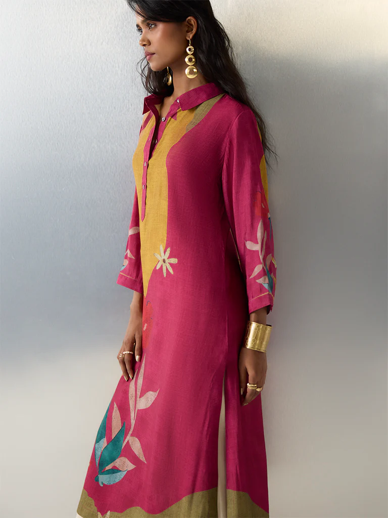 Utsa Multicolour Floral Printed A-Line Kurta - Image 2