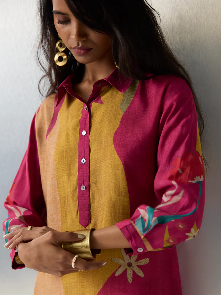 Utsa Multicolour Floral Printed A-Line Kurta - Image 3