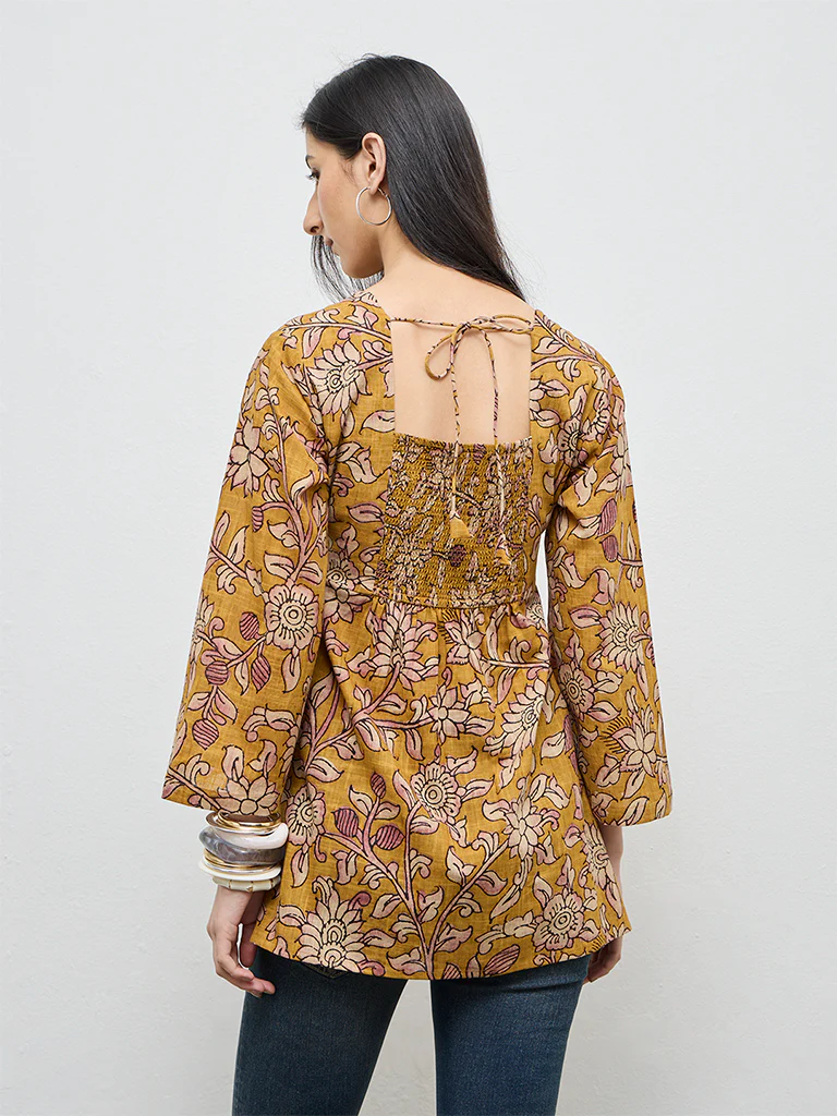 Utsa Mustard Floral Cotton Tunic - Image 4