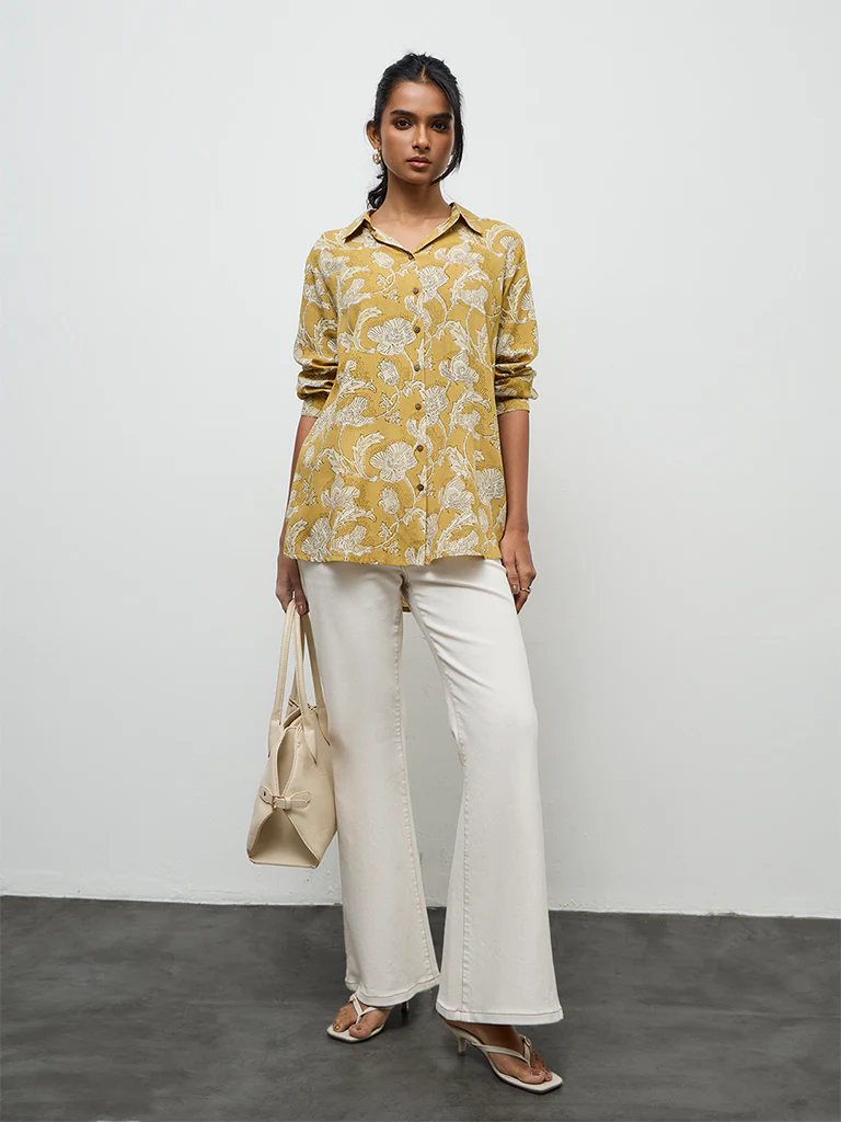 Utsa Mustard Floral Design Tunic - Image 2