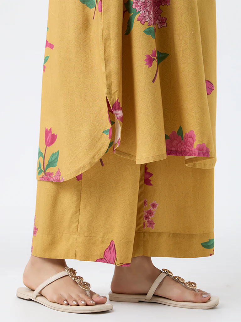 Utsa Mustard Floral Printed Pants - Image 3