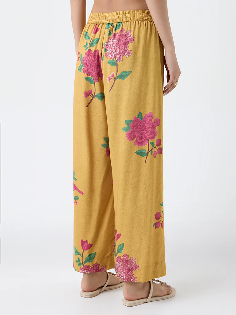 Utsa Mustard Floral Printed Pants - Image 4