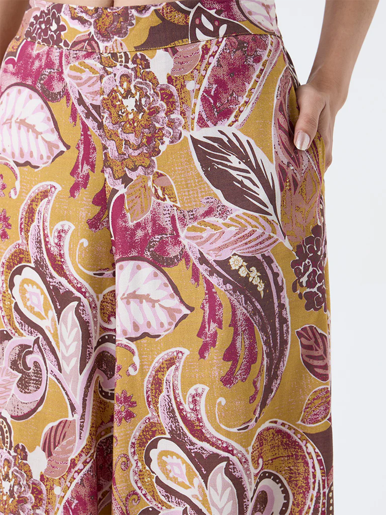 Utsa Mustard Foliage Pattern Pants - Image 3
