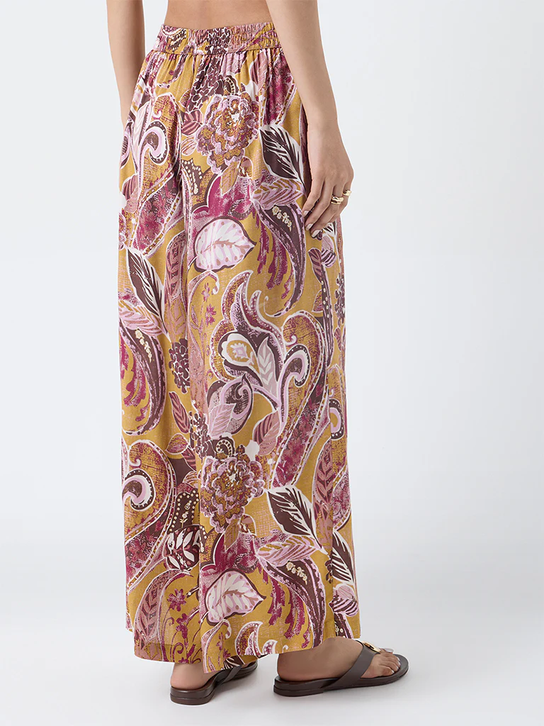 Utsa Mustard Foliage Pattern Pants - Image 4