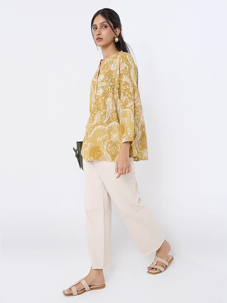 Utsa Mustard Paisley Design Tunic - Image 2