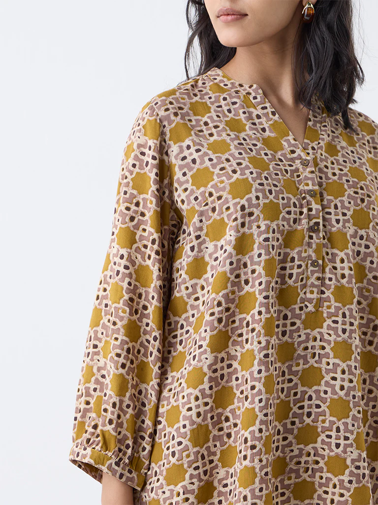Utsa Mustard Printed Tunic - Image 3