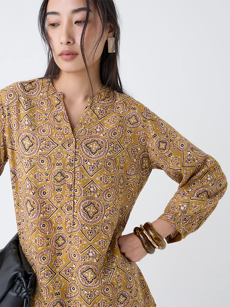 Utsa Mustard Printed Tunic - Image 3