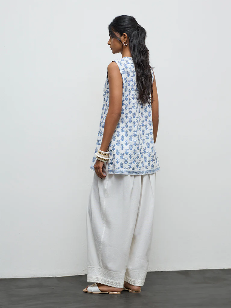 Utsa Navy Foliage Printed Cotton Kurti - Image 4