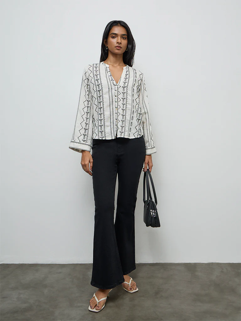 Utsa Off-White Embroidered Tunic - Image 2