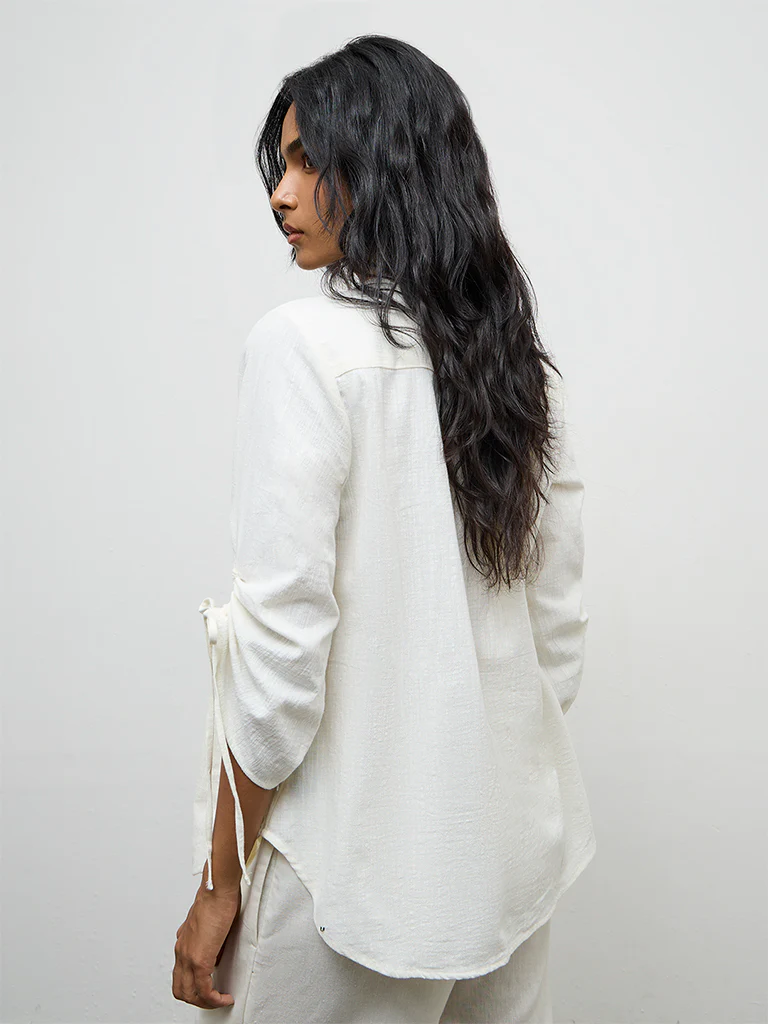 Utsa Off-White Floral Embroidered Cotton-Blend Tunic - Image 4