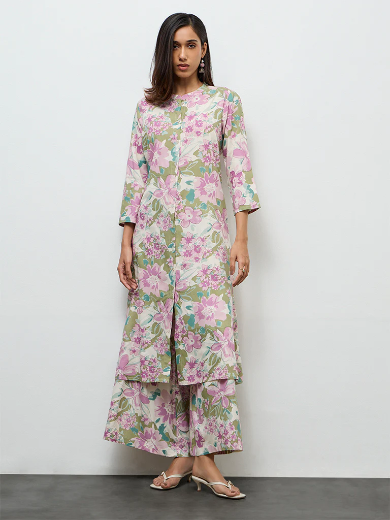 Utsa Off-White Floral Printed A-Line Kurta