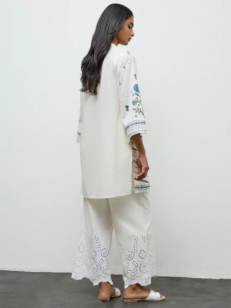 Utsa Off-White Floral Printed Cotton Kurti - Image 4