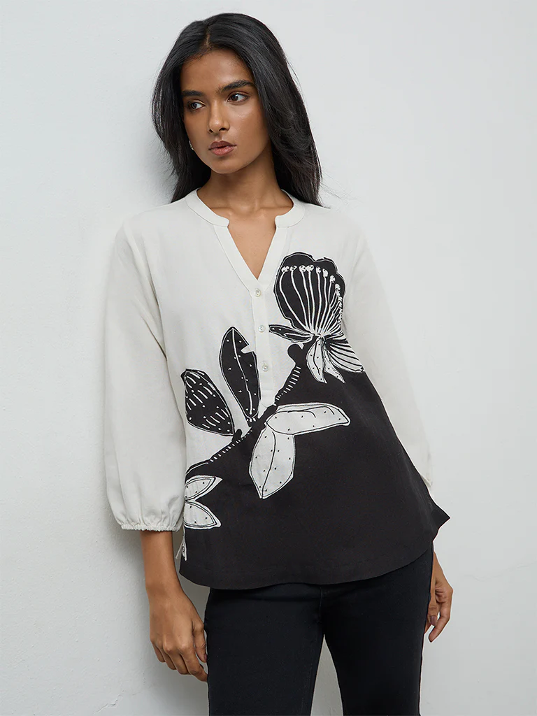 Utsa Off-White Floral Printed Tunic