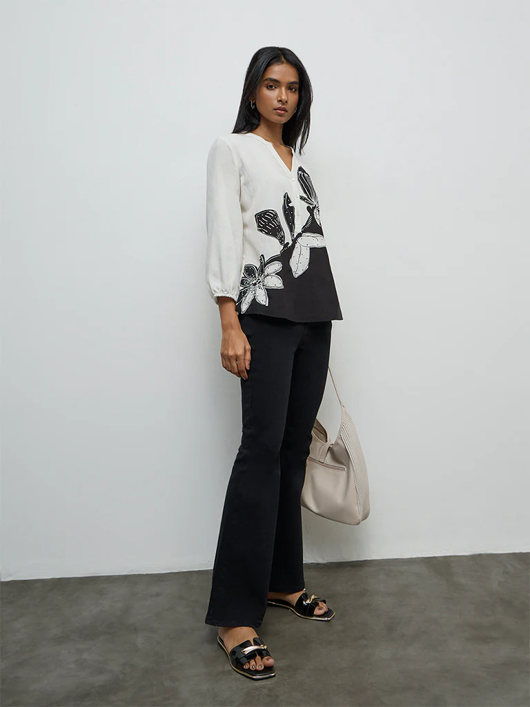 Utsa Off-White Floral Printed Tunic - Image 2
