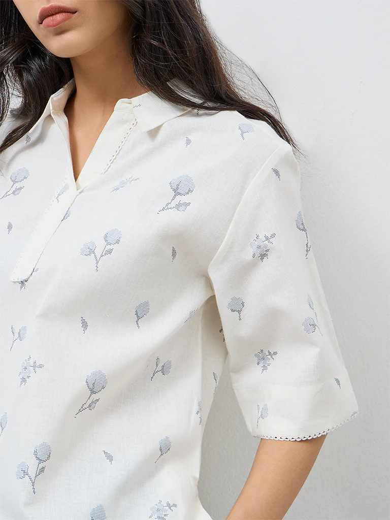 Utsa Off-White Floral Tunic - Image 3