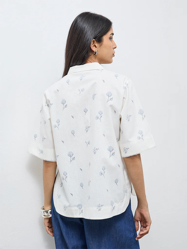 Utsa Off-White Floral Tunic - Image 4