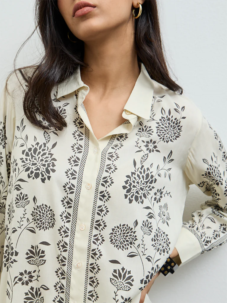 Utsa Off-White Foliage Printed Tunic - Image 3