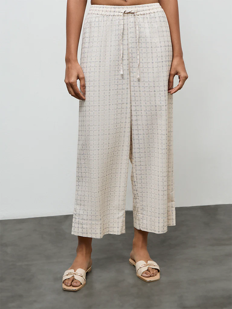 Utsa Off-White Geometrical Printed Ethnic Pants