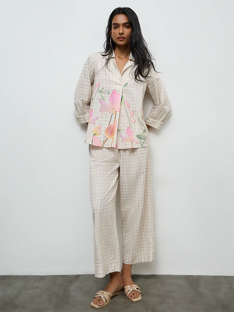 Utsa Off-White Geometrical Printed Ethnic Pants - Image 2