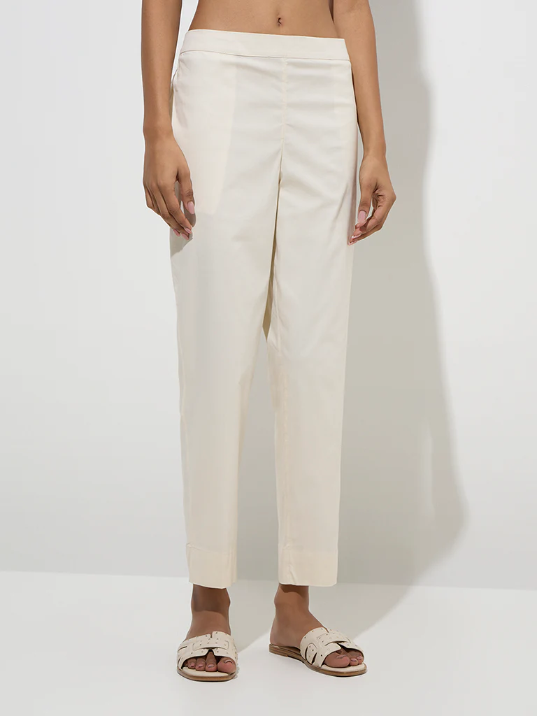 Utsa Off-White Poplin Ethnic Pants - Image 2