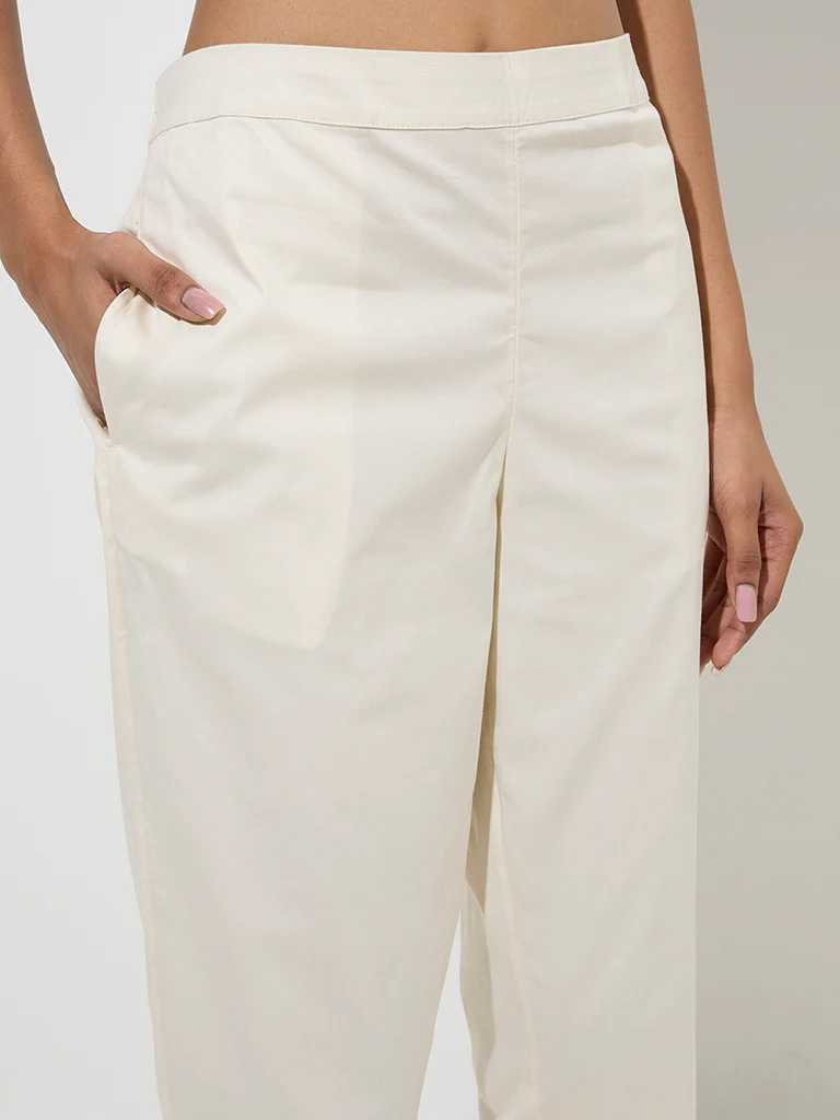 Utsa Off-White Poplin Ethnic Pants - Image 3