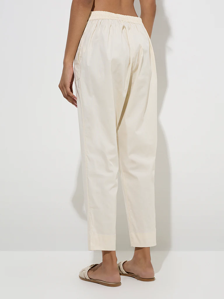 Utsa Off-White Poplin Ethnic Pants - Image 4