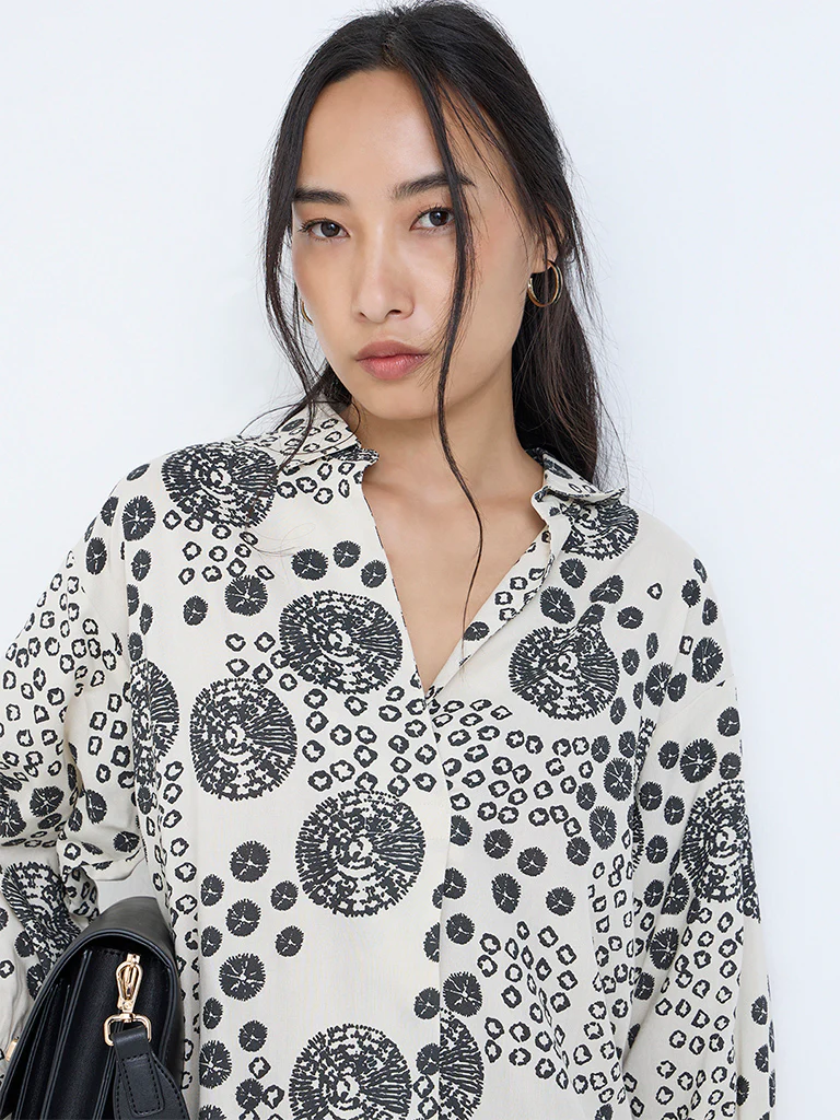 Utsa Off-White Shibori Printed A-Line Kurta - Image 3