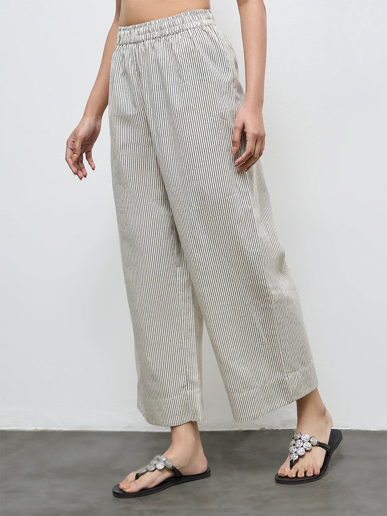 Utsa Off-White Striped Cotton Ethnic Pants