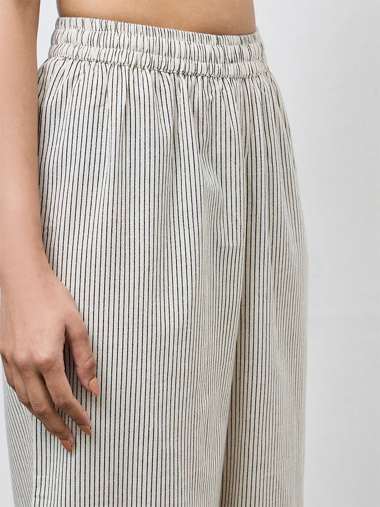 Utsa Off-White Striped Cotton Ethnic Pants - Image 3