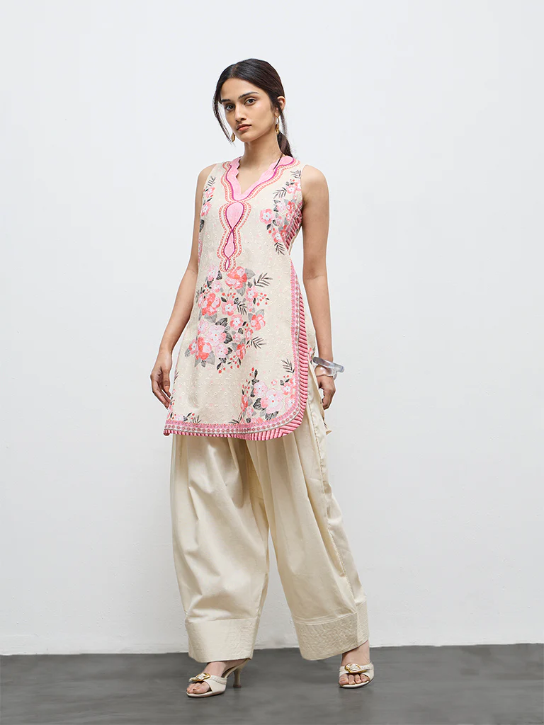 Utsa Off-White Solid Cotton Farshi  Pants - Image 2