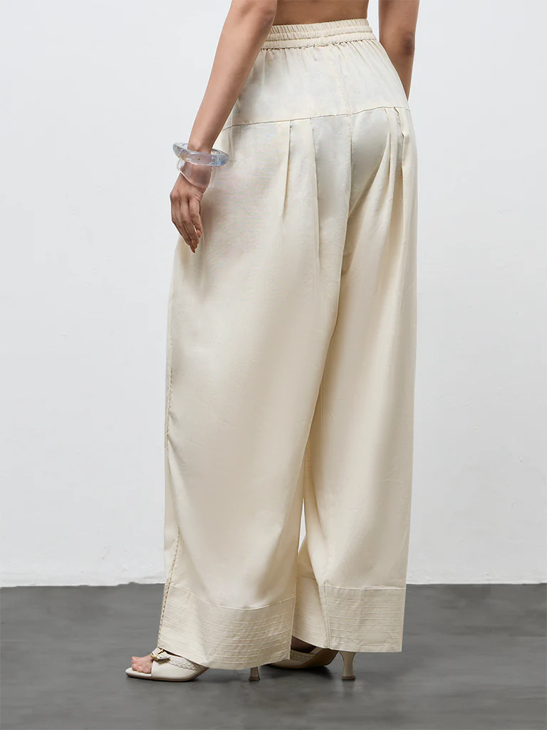 Utsa Off-White Solid Cotton Farshi  Pants - Image 4