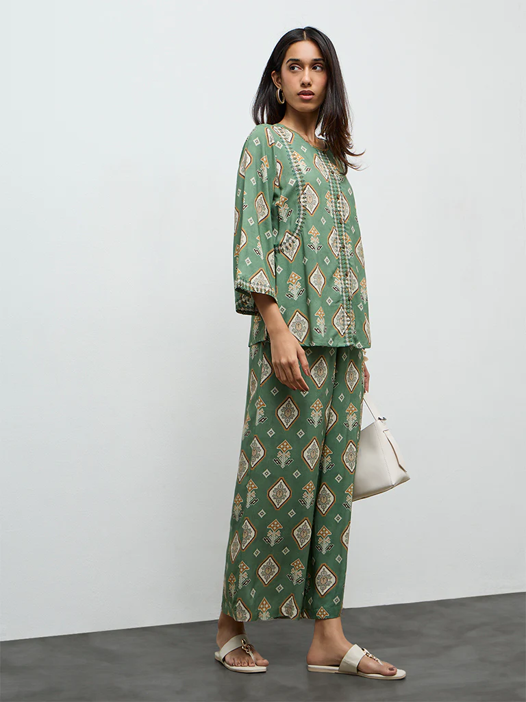 Utsa Olive Printed Palazzos - Image 2